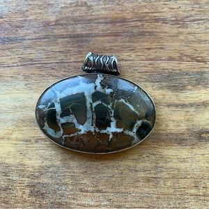Tricolor Dragon's Egg Septarian Gemstone Pendant in Sterling Silver
